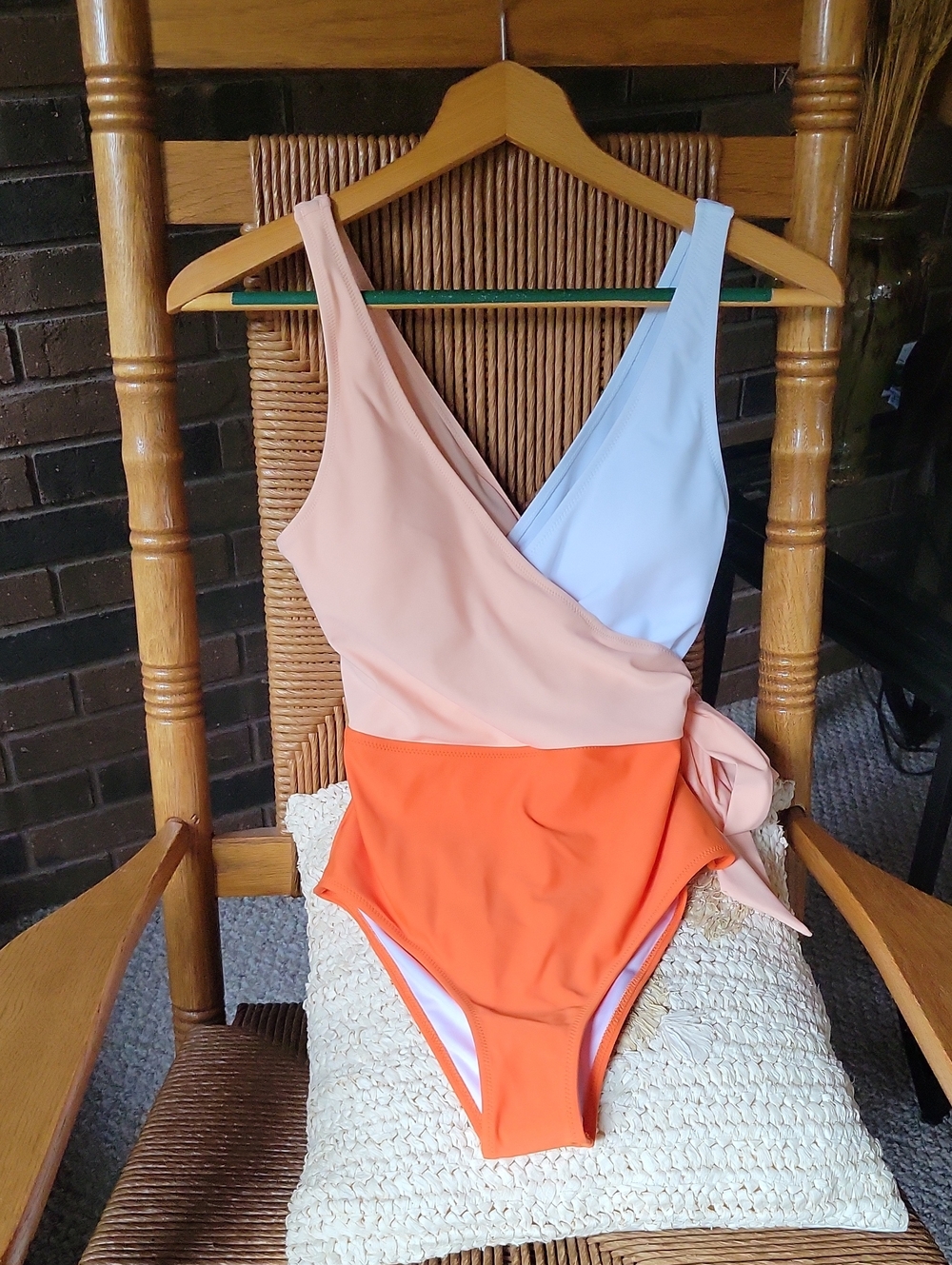 Cupshe Orange White Bowknot One-Piece Swimsuit, size S